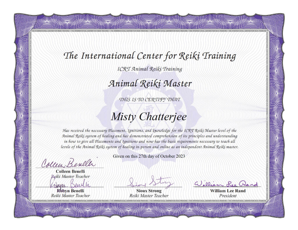 Animal Reiki Master certificate