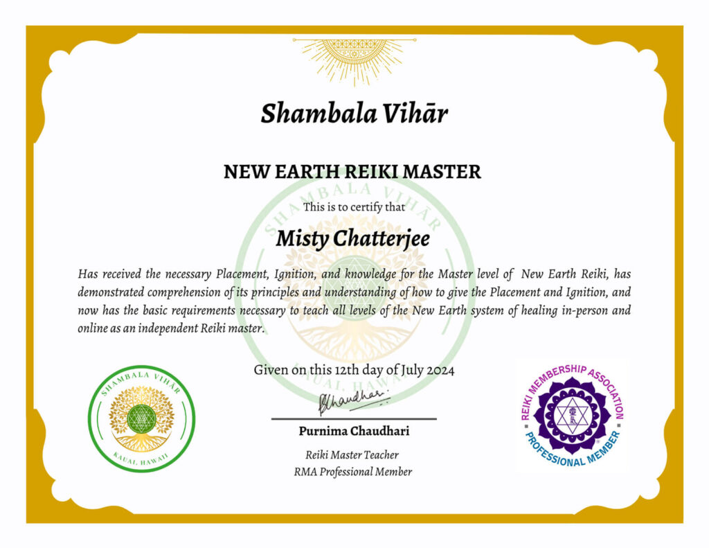 New Earth Reiki Master certificate