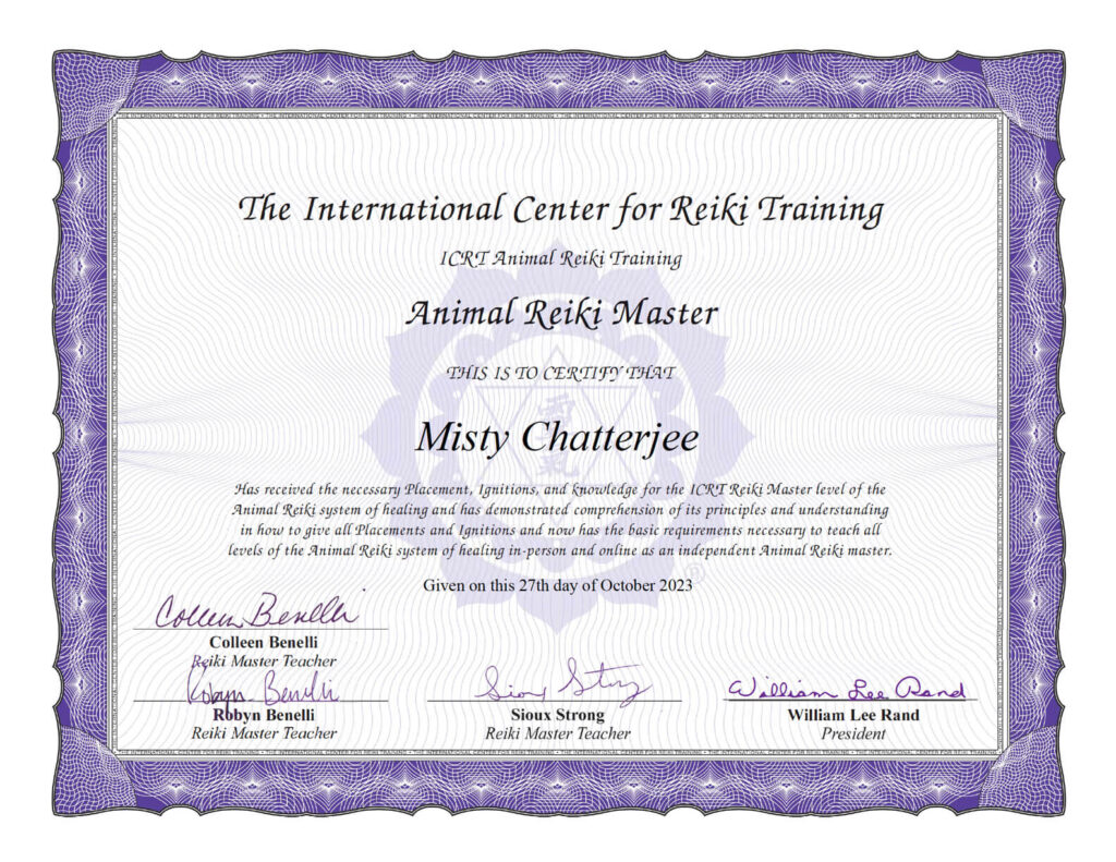 Animal Reiki Master Certificate